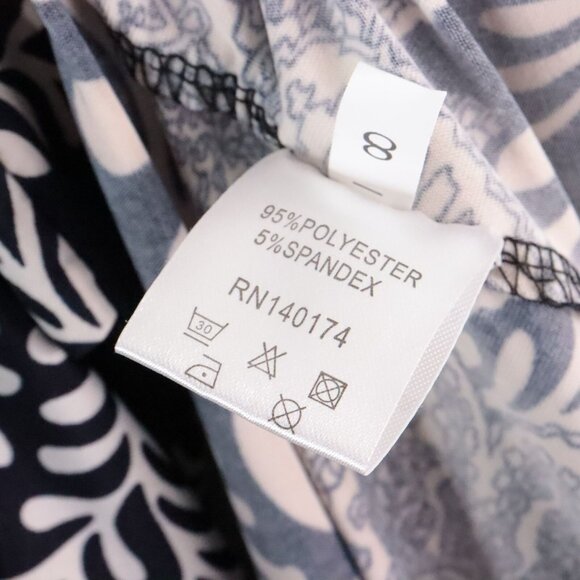 Ice Silk Women's 1X Navy Blue Paisley Polyester V-Neck Knee-Length Stretch Dress - Picture 10 of 10